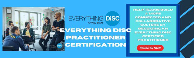 A blue background with the words " everything disc practitioner certification."